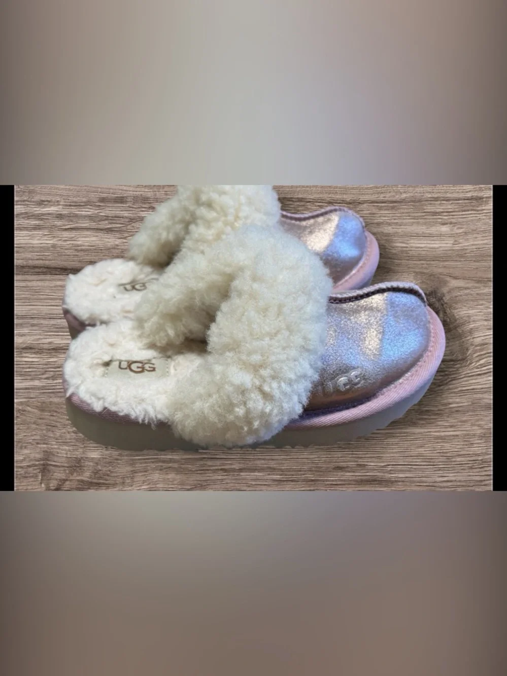 NEW UGG Cozy II Metallic Glitter Genuine Shearling Slipper Kids Rose Gold
